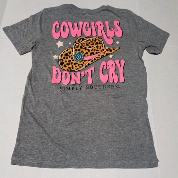Simply Southern Cowgirls Dont Cry Short Sleeve Shirt-Medium-Cowboy Hat-Soft - Picture 5 of 6